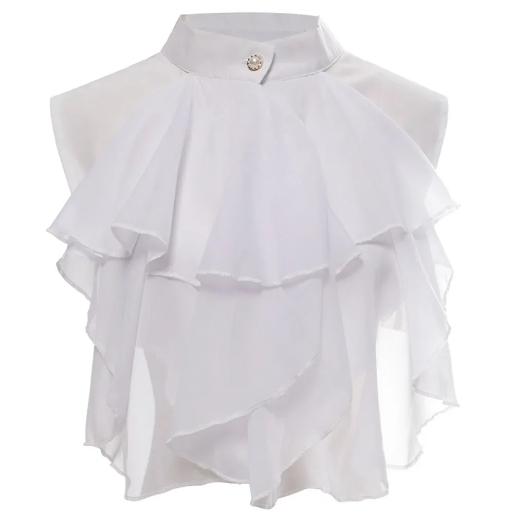 Camicia con colletto bianco in pizzo medievale retrò unisex neutro, colletto per costume da spettacolo, fiore transfrontaliero