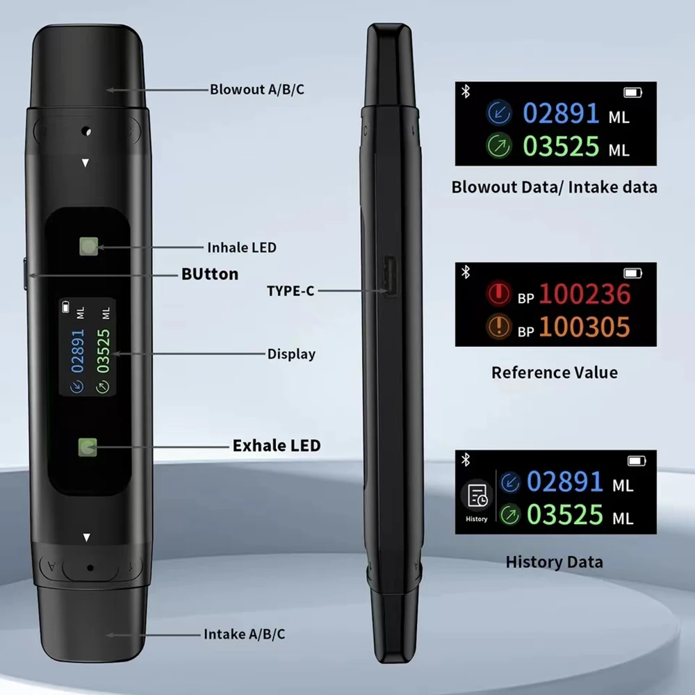 New Spirometer Bluetooth Mobile Phone Data Recording Resistance Gear Suitable For Children And Adults Lung Breathing Training