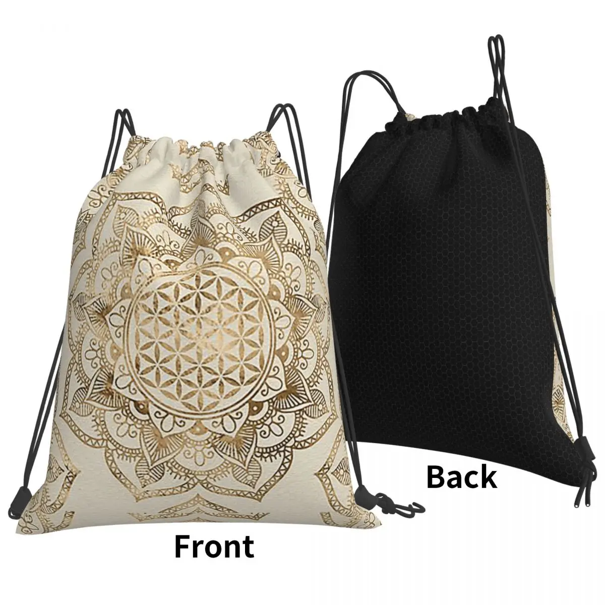 Flower Of Life In Lotus Pastel Golds And Canvas Backpacks Casual Drawstring Bundle Pocket Sports Bag Book Bags for Travel School