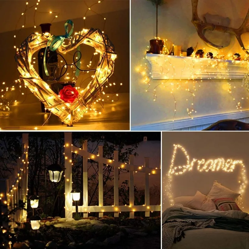 Waterproof USB Battery LED Lights String, Copper Wire, Fairy Guirlanda, Lâmpada Luz, Natal, Festa de Casamento, Feriado, Iluminação, 5m, 10m