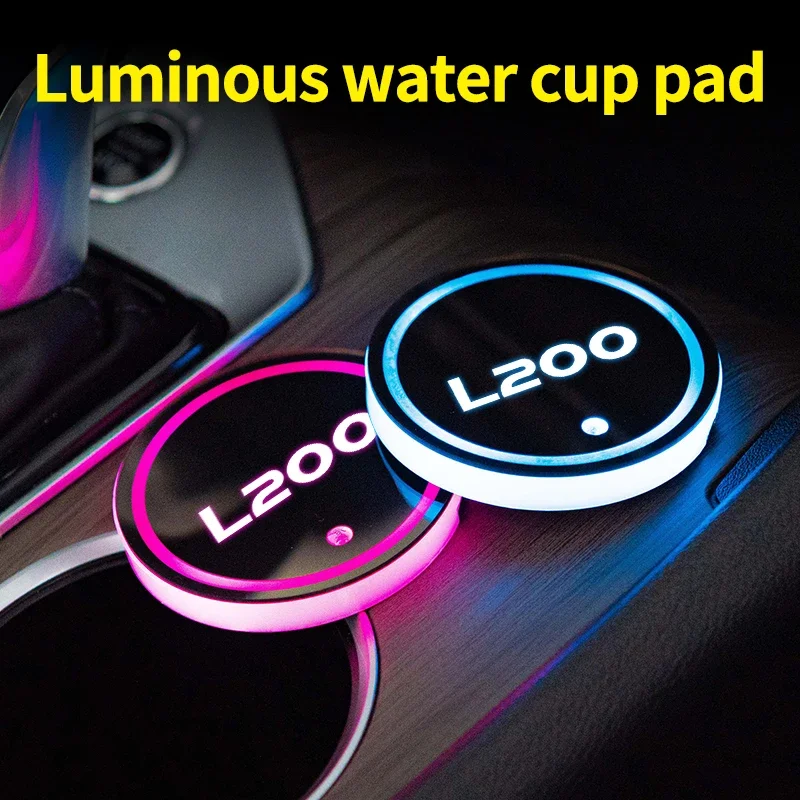 

LED car water cup mat drink holder for Mitsubishi L200 emblem auto interior decorative atmosphere lights