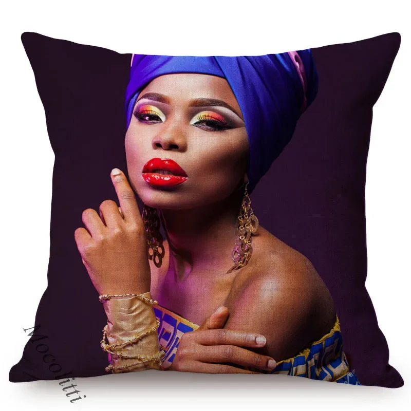 Fashion Africa Woman Portrait Photography Art Home Decoration Chair Cushion Cover Cotton Linen Sofa Throw Pillow Case cojines