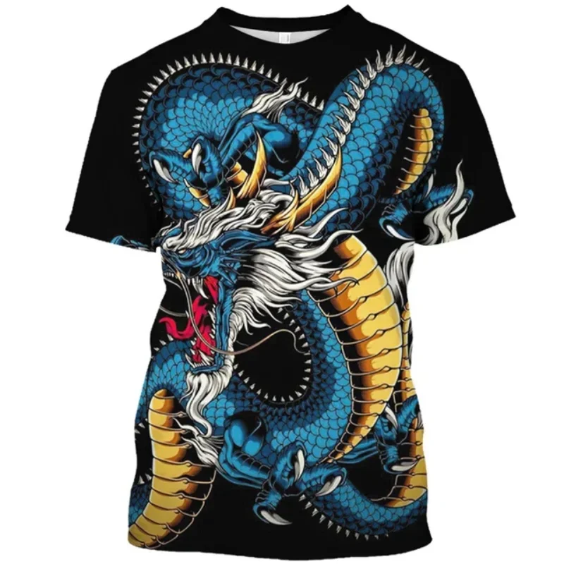 

Cool Chinese Dragon Pattern T-shirt, Men's Dragon 3D Printed T-shirt, Casual Short-sleeved Round-neck Oversized T-shirt