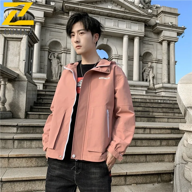COMXZ 2025 Men Coat Spring Autumn Fashion Hooded Jacket Korean Handsome Versatile Letter Print Casual lightweight windbreaker