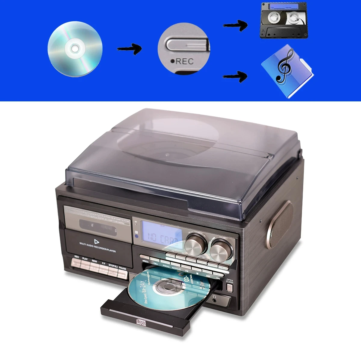 لمشغل LoopTone 3 المهبل Schallplatte Vintage Plattenspieler متوافق مع تقنية البلوتوث مشغل أقراص مضغوطة وكاسيت Lautsprecher