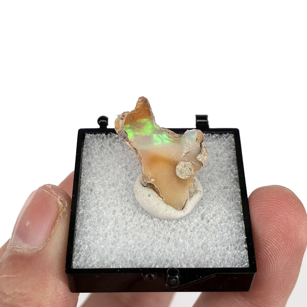 Natural Rare Colorful Ethiopia Opal (No Need Water) Gem Mineral Specimen Box Size:35X35mm (Need lighting) Small Cracks view 3
