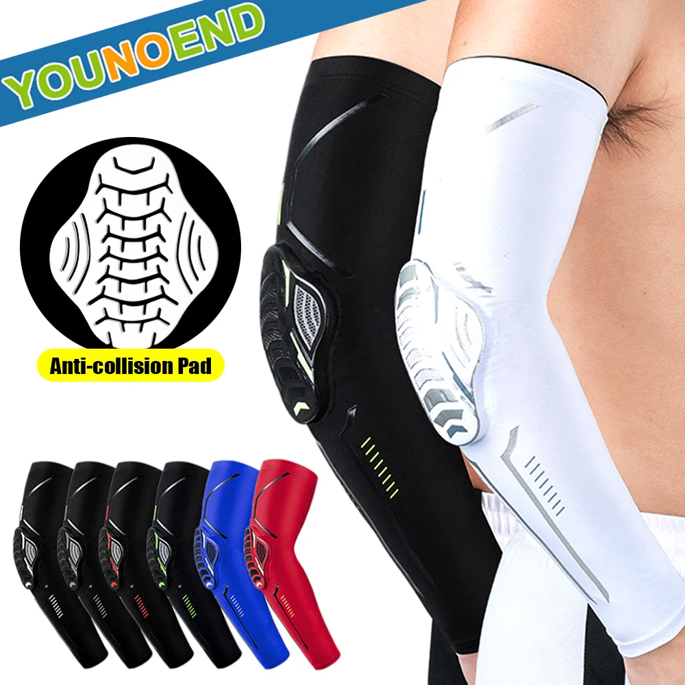 

1Pair Sports Arm Elbow Compression Sleeves with Crashproof Elbow Pads Men Women Cycling Running Basketball Volleyball Football