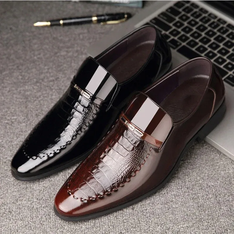 

Mens Dress Shoes Classic Business Casual Shoe Patent Leather Crocodile Grain Loafers Designer Shoes for Man Luxury Wedding Shoes