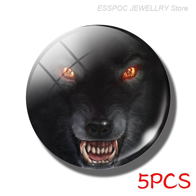 5PCS/SET Vintage Wolf Howling At The Moon Jewelry 25mm Glass Cabochon Making Fashion Accessories Men Women Gifts