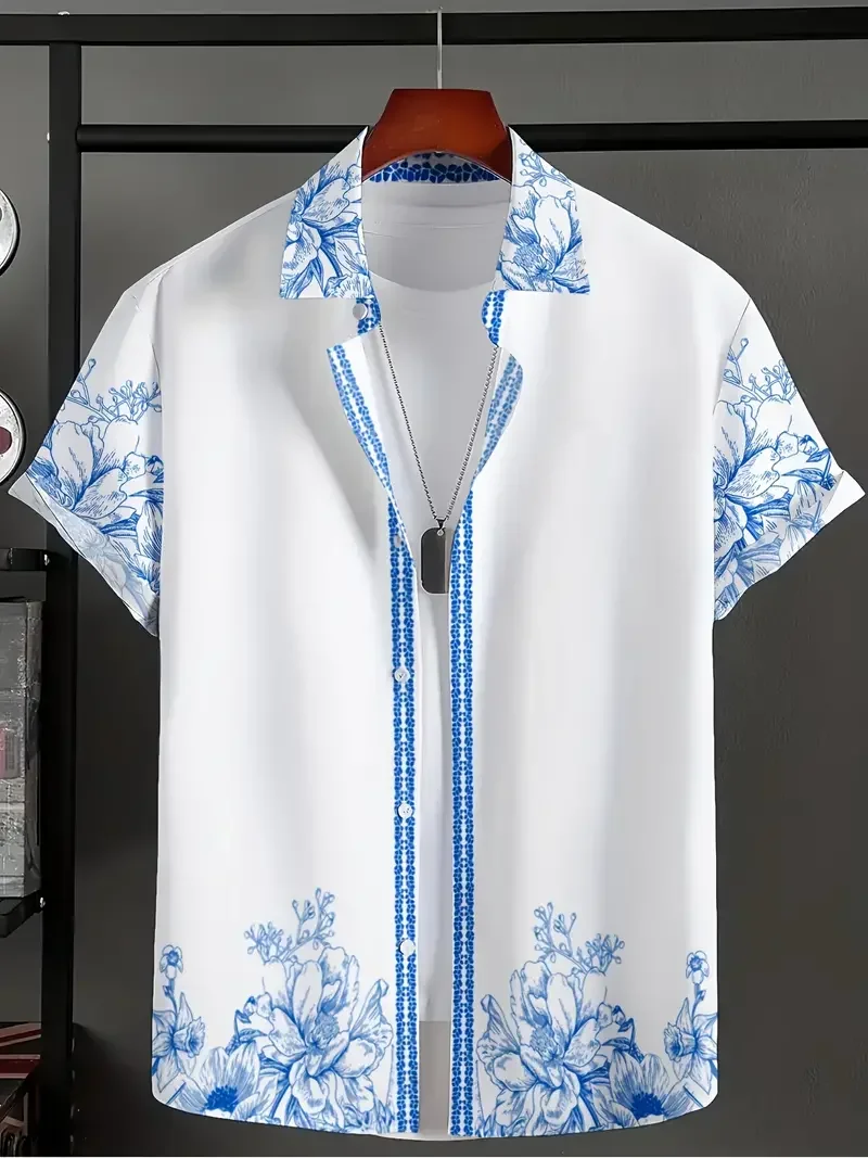 Hawaiian Shirt Summer Crisp Simple Everyday Men's And Women's Lapel Button-down Top Oversized Cool Casual Cloting