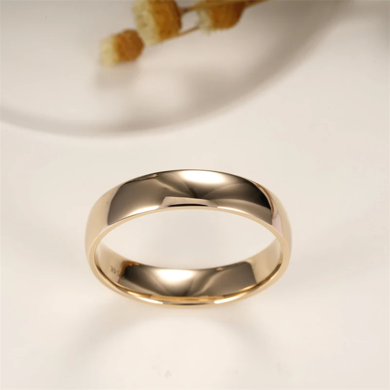 Anillo de oro amarillo 585 de 14K para hombre, sortija de compromiso de 5mm, pulido brillante, cómodo, personalizado, a la moda