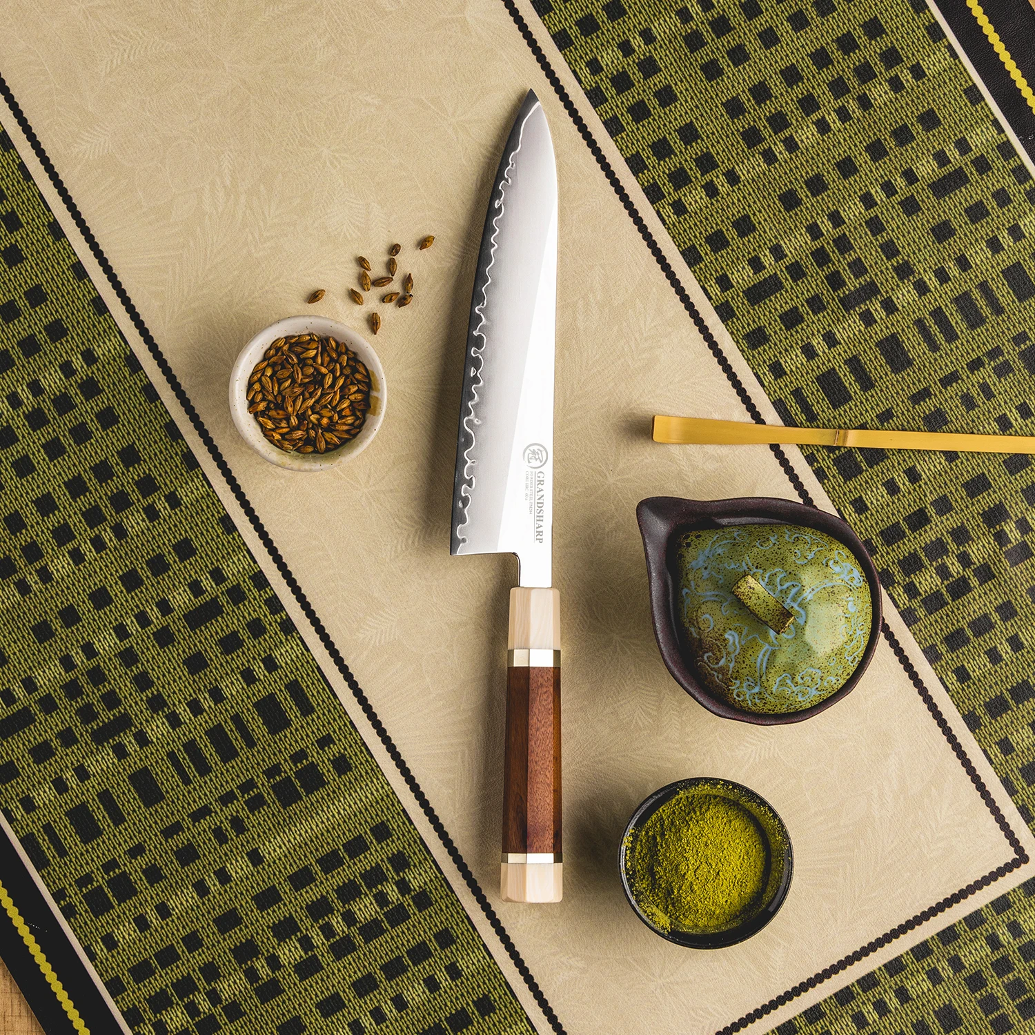 Grandsharp Professional 8''Chef Knife 3 Layer Composite PM204 Steel Core Mkuruti Wood Handle Kitchen Knife for Chefs Cooking