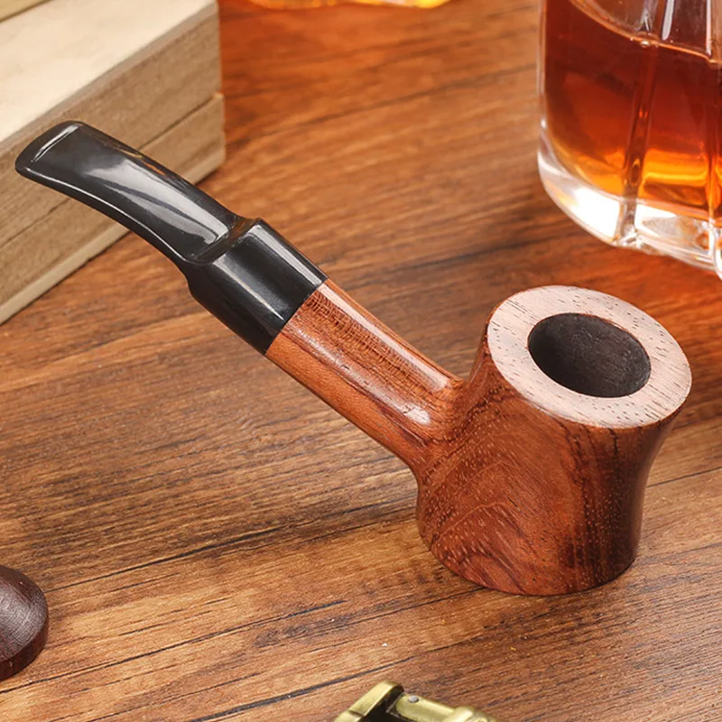 Mini Rosewood 9mm Filter Flue Tobacco Pipe Retro Gentleman Bent Type Handle Handmade Smoking Pipe With Accessory Old Dad's Gift