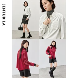 SENTUBILA Embroidery White Shirts Women 2024 Winter Corduroy Turn Down Collar Single Breasted Simple Solid Blouse 144C57106