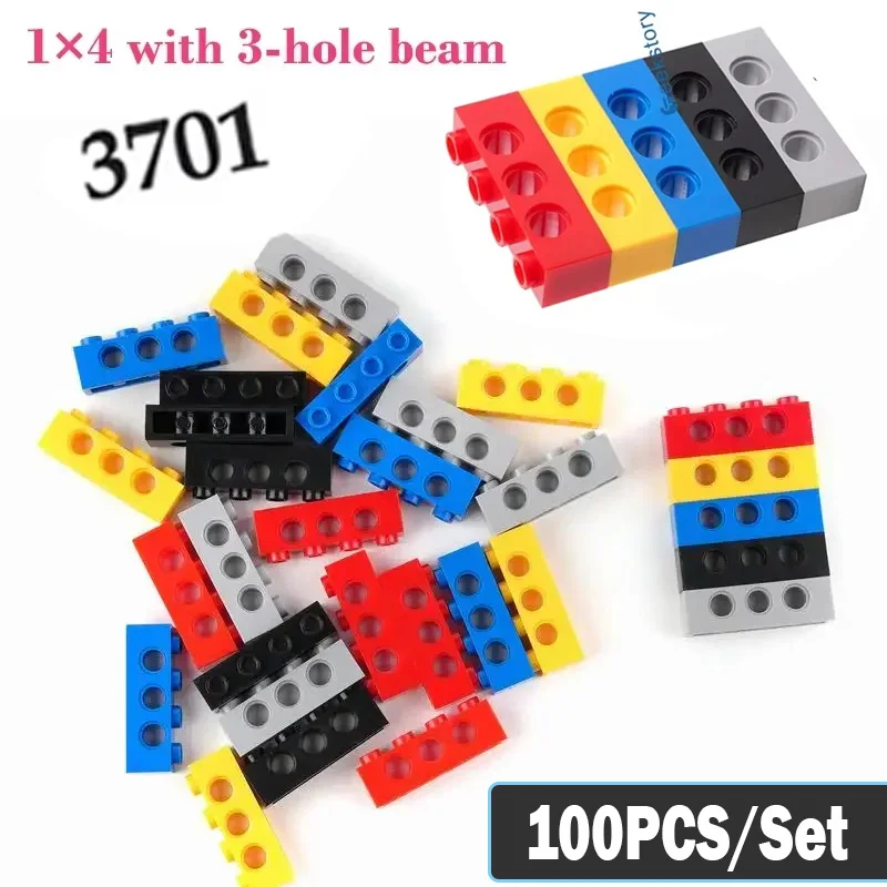 100 قطعة/المجموعة 1x4 مع 3 ثقوب شعاع التكنولوجيا اللبنات أجزاء 3701 التعليمية الجمعية MOC الطوب نموذج اللعب الملحقات