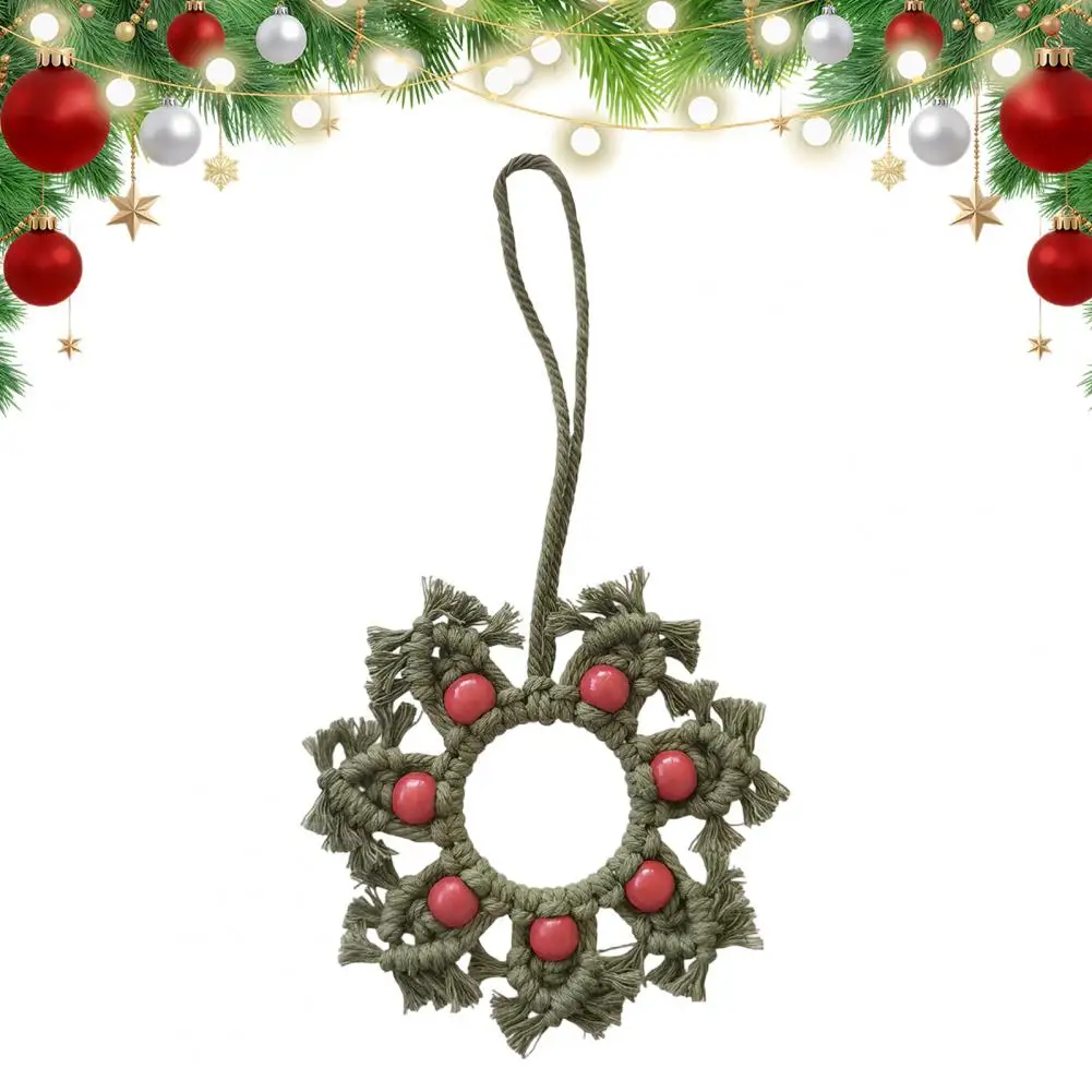 Crochet Christmas Ornament, Handmade Snowflake/Tree Shaped Hanging Decoration with Wooden Beads