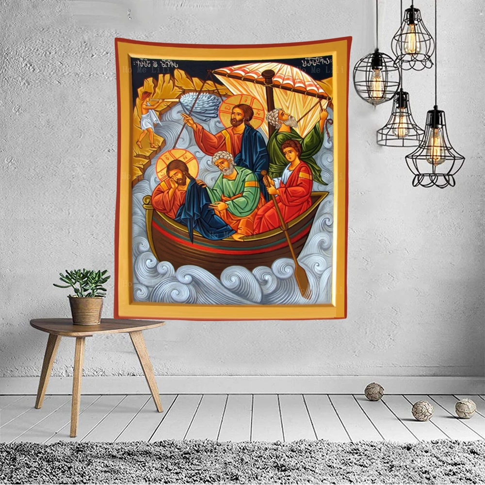 All Saints Pray Jesus Christ Resurrection Unwavering Among The Waves Othodox Icon Tapestry By Ho Me Lili For Livingroom Decor