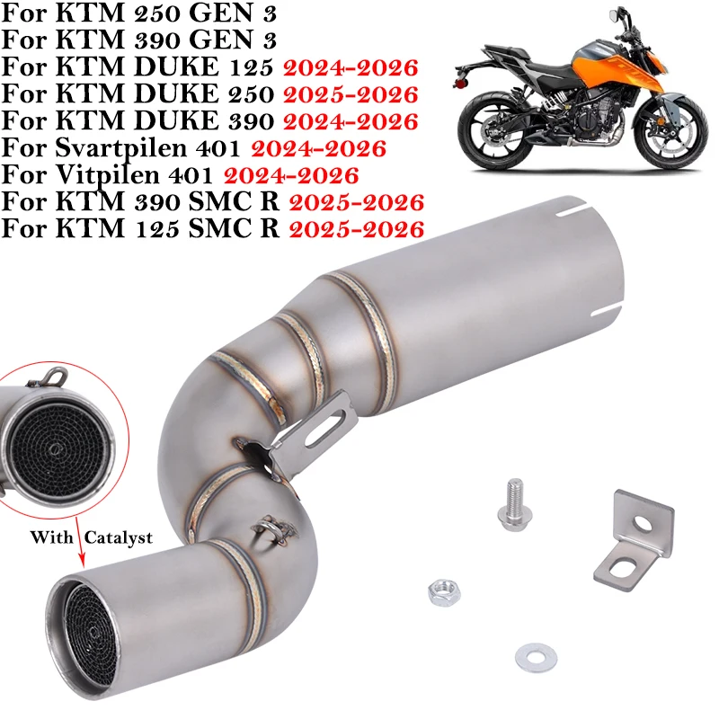 ท่อไอเสียแบบสวมสำหรับ KTM DUKE 125 250 390 SMC R GEN 3 Vitpilen Svartpilen 401 2025 ระบบไอเสียรถจักรยานยนต์ ท่อเชื่อมต่อกลาง ท่อเก็บเสียง