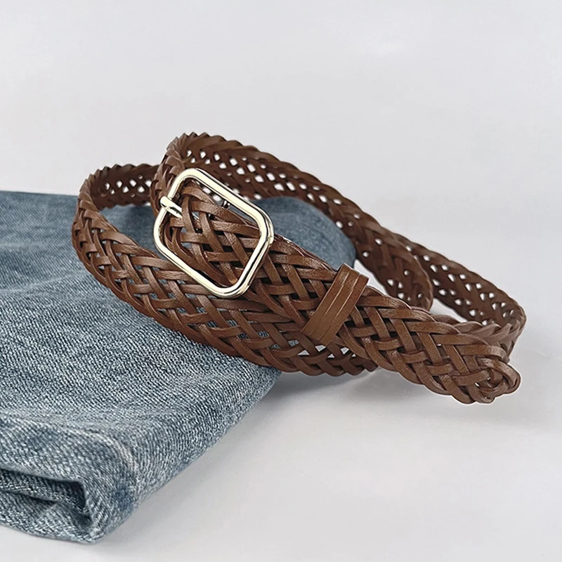 Vintage Braided Belt for Women Holeless Waistband Stylish Decorative Strap for Casual Pants Jeans Dresses Ladies Fashion Belt