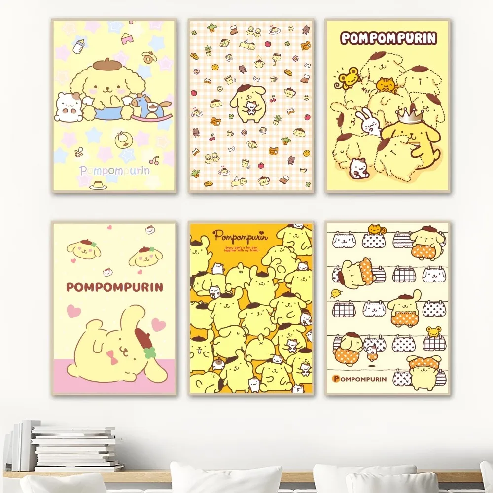 Cartoon Kawaii Pompompurin Cute Poster Bedroom Bedside Wall Sticker Living Room Study Entrance Mural Art Home Hanging Painting