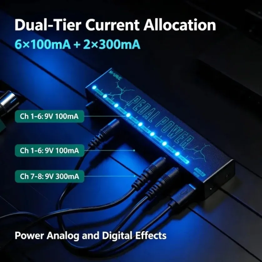 Compact 8 Channel Isolated Pedal Power Supply DC 9V USB C Powered Overcurrent Protection For Guitar Bass Effects Board - view 4