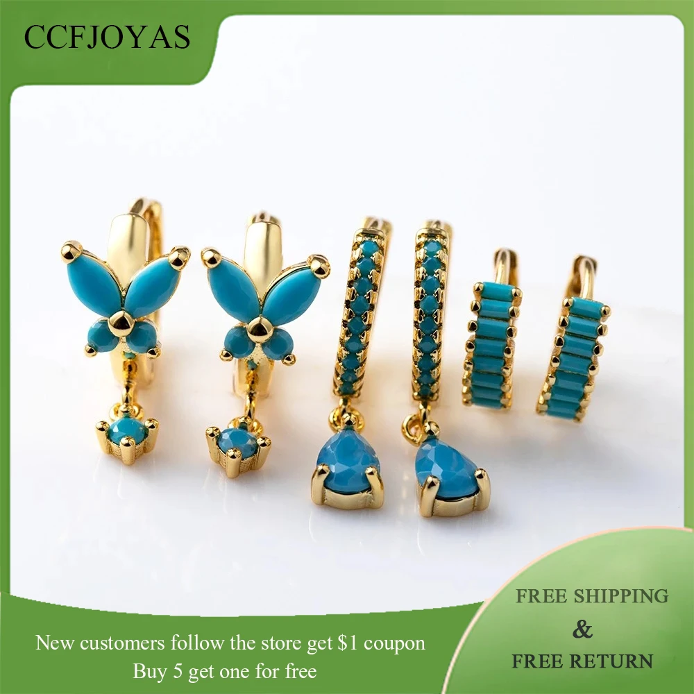 CCFJOYAS High-Quality 925 Sterling Silver Turquoise Earrings for Women Simple Mini Piercing Hoop Earrings Fashion Jewelry