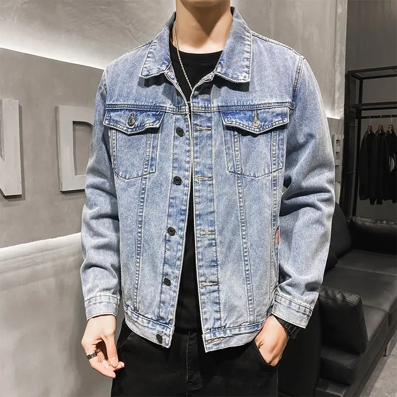 

Высококачественная весенняя мода, стильная, повседневная и трендовая, универсальная джинсовая куртка, мужская куртка с длинными рукавами.