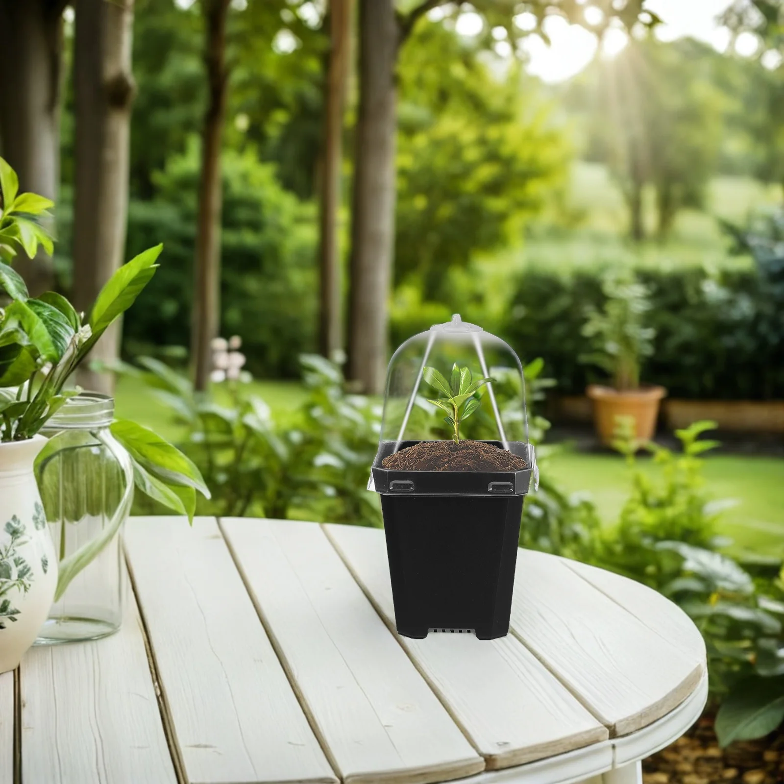 

12Sets Plastic Nursery Flower Pots Outdoor with Covers Succulent Starter Containers Gardening Pots Drainage Holes