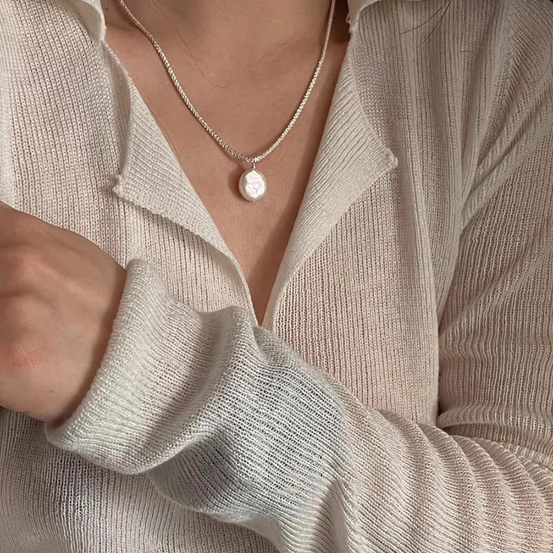 PANJBJ 925 Sterling Silber Unregelmäßige Shell Halskette für Frauen Minimalismus Mode Design Trend Süße Schmuck Geschenk Dropshipping – Detail 9