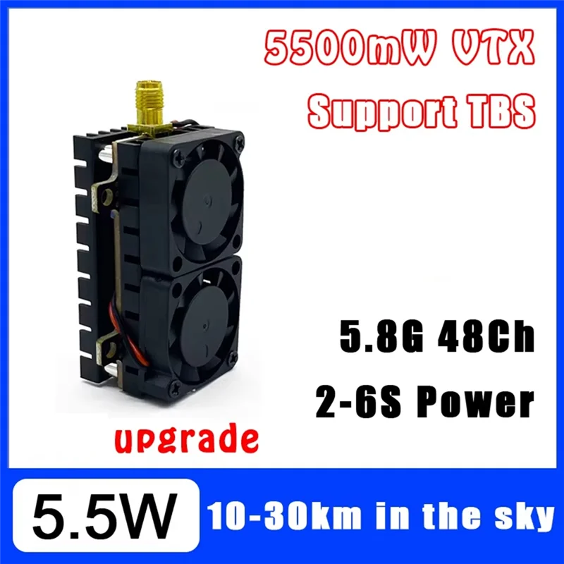 ABSQ-5.8Ghz 5.5W جهاز إرسال الفيديو VTX 48CH 200Mw/500Mw 1000Mw/5500Mw قاذفة الطاقة القابلة للتعديل لطائرة سباق FPV طويلة المدى بدون طيار