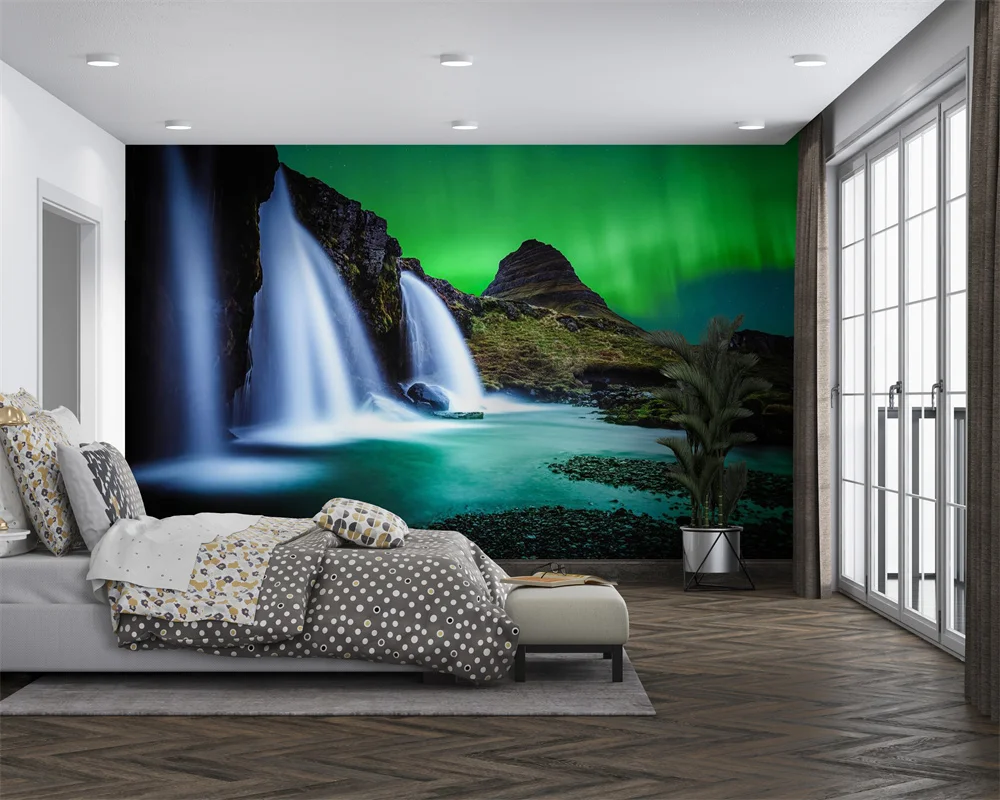 

Milofi full size personnalisé impression 3D idées aurores boréales Mountain Water Graph Home Decor papier peint mural