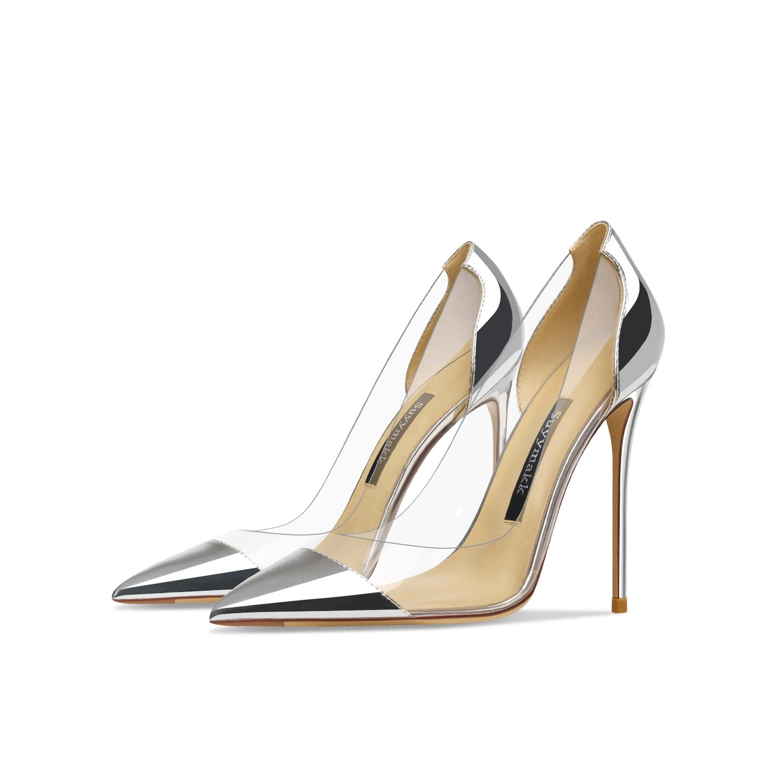 Leather Transparent Silver High Heels Women's 2026 New Summer Thin Heel Pointed Light Mouth Sexy Patent Leather Single Heel Shoe