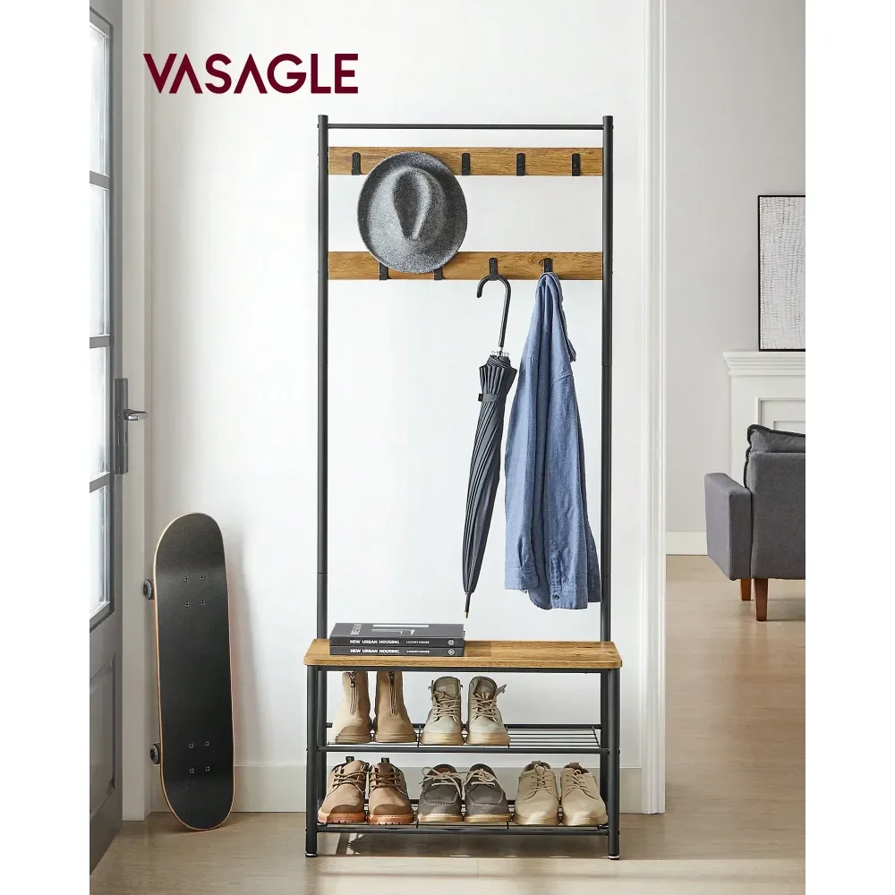 

Coat Rack, Hall Tree With Shoe Storage Bench, Entryway Bench With Shoe Storage, 3In1, Steel Frame, For Entryway, 12.6 X 27.6 X