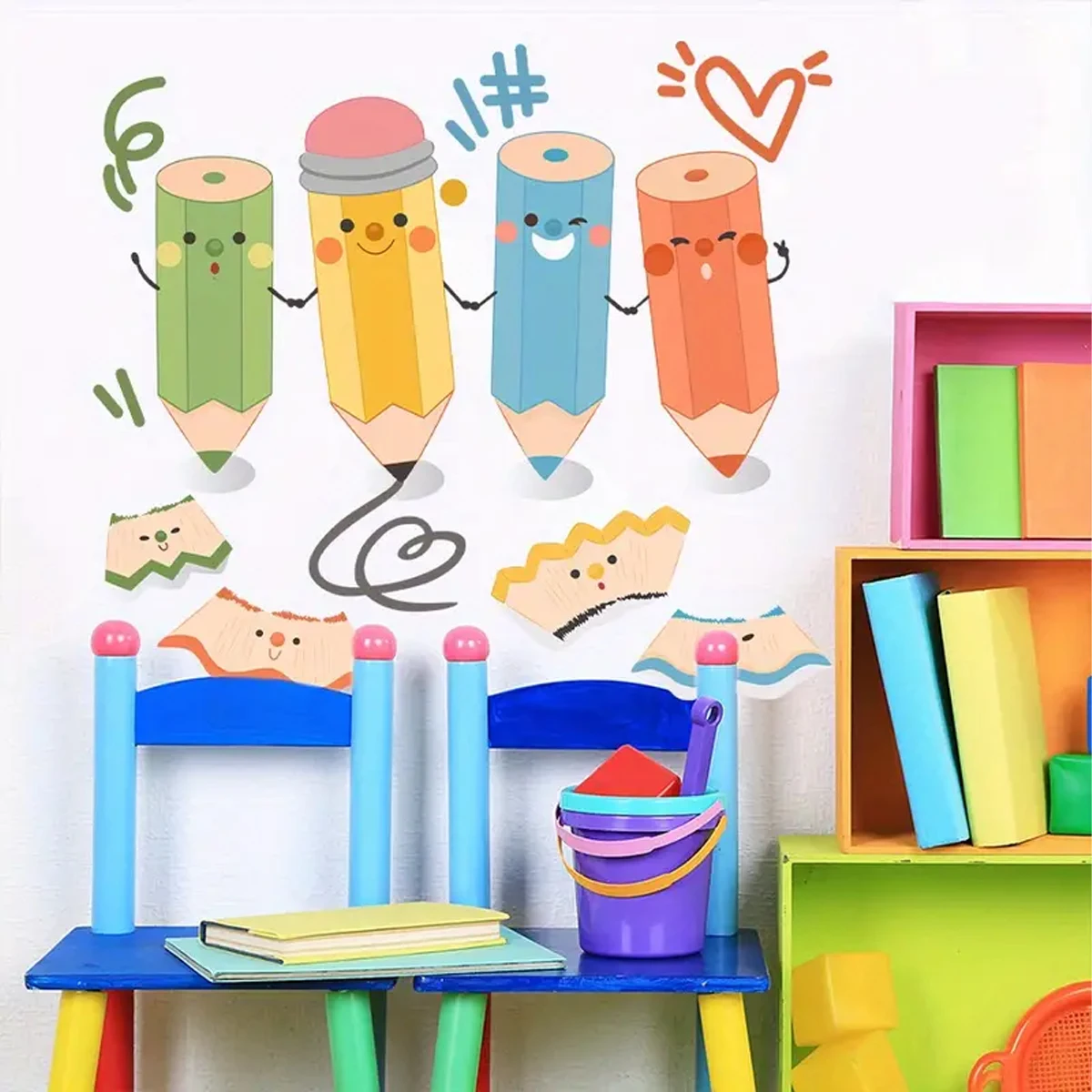 

Cartoon Cute Colored Lead Wall Sticker Child Room Playroom Classroom Wall Art Decal Kids Room Vinyl Bedroom Living Home Decor
