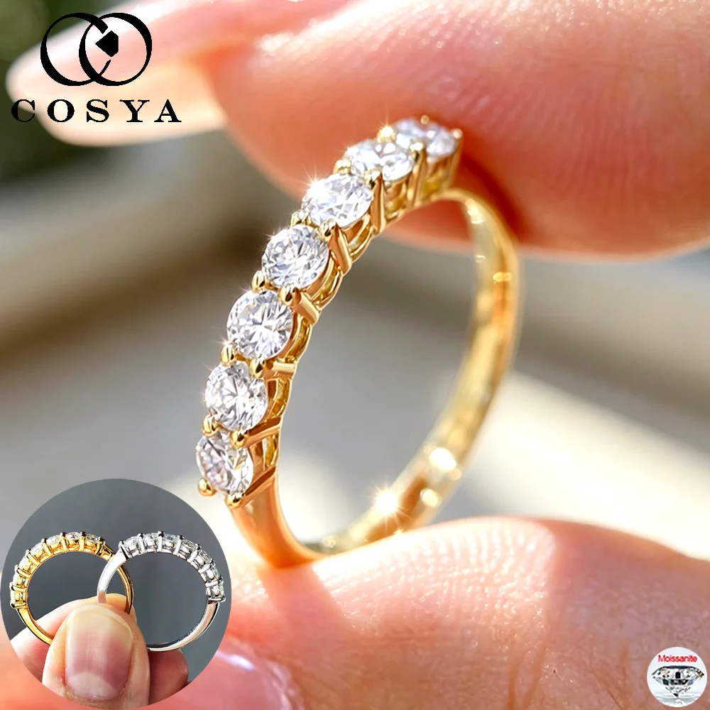 

COSYA D VVS 3mm Moissanite Diamond Rings for Women 100% S925 Silver 7 Stone Stackable Eternity Wedding Band Fine Jewelry Gift