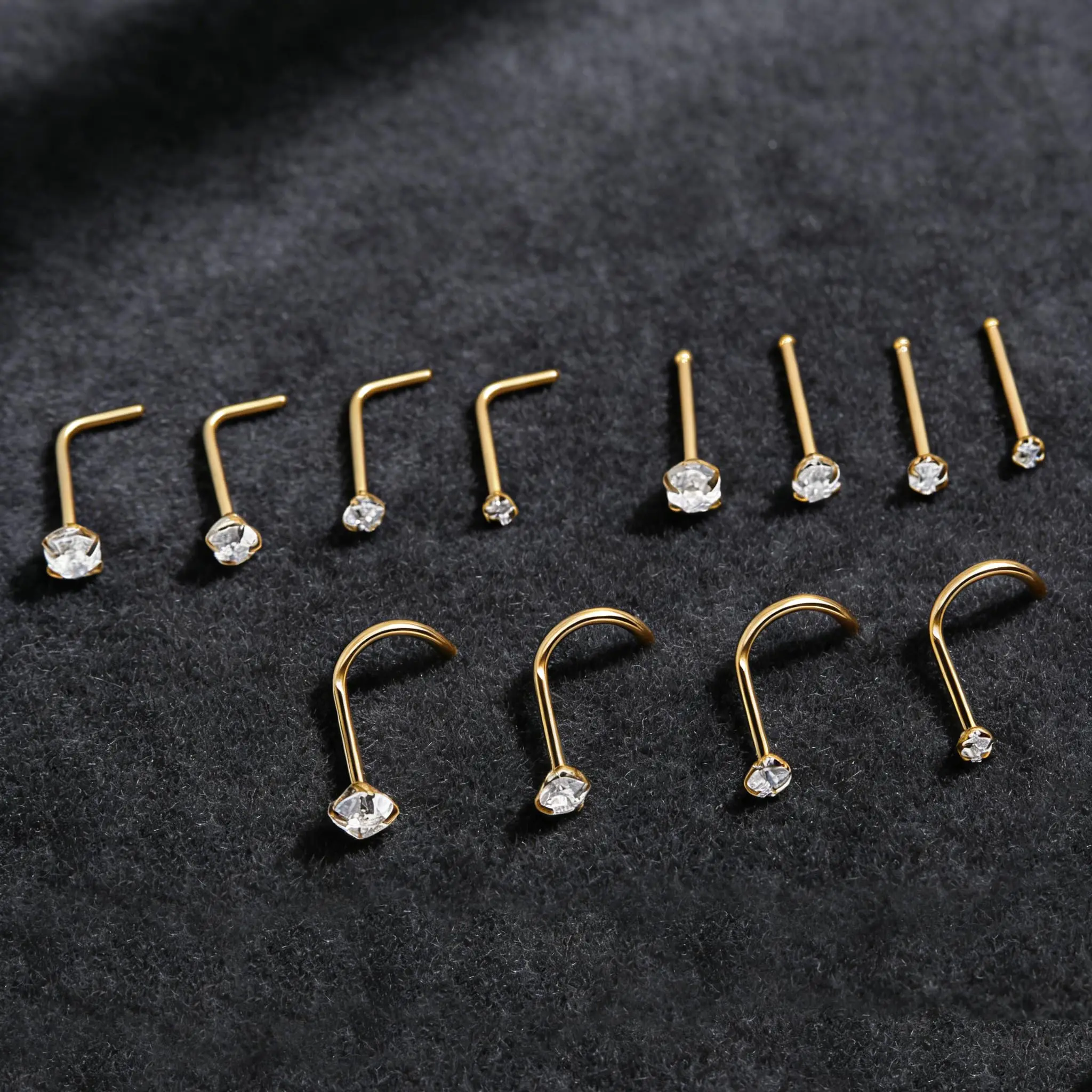 6/10/12pcs Set 20G L Shape Nose Stud 7mm Bar 3mm CZ Stainless Steel for Nostril Piercing Jewelry Daily Wear Work Sleep Women Men