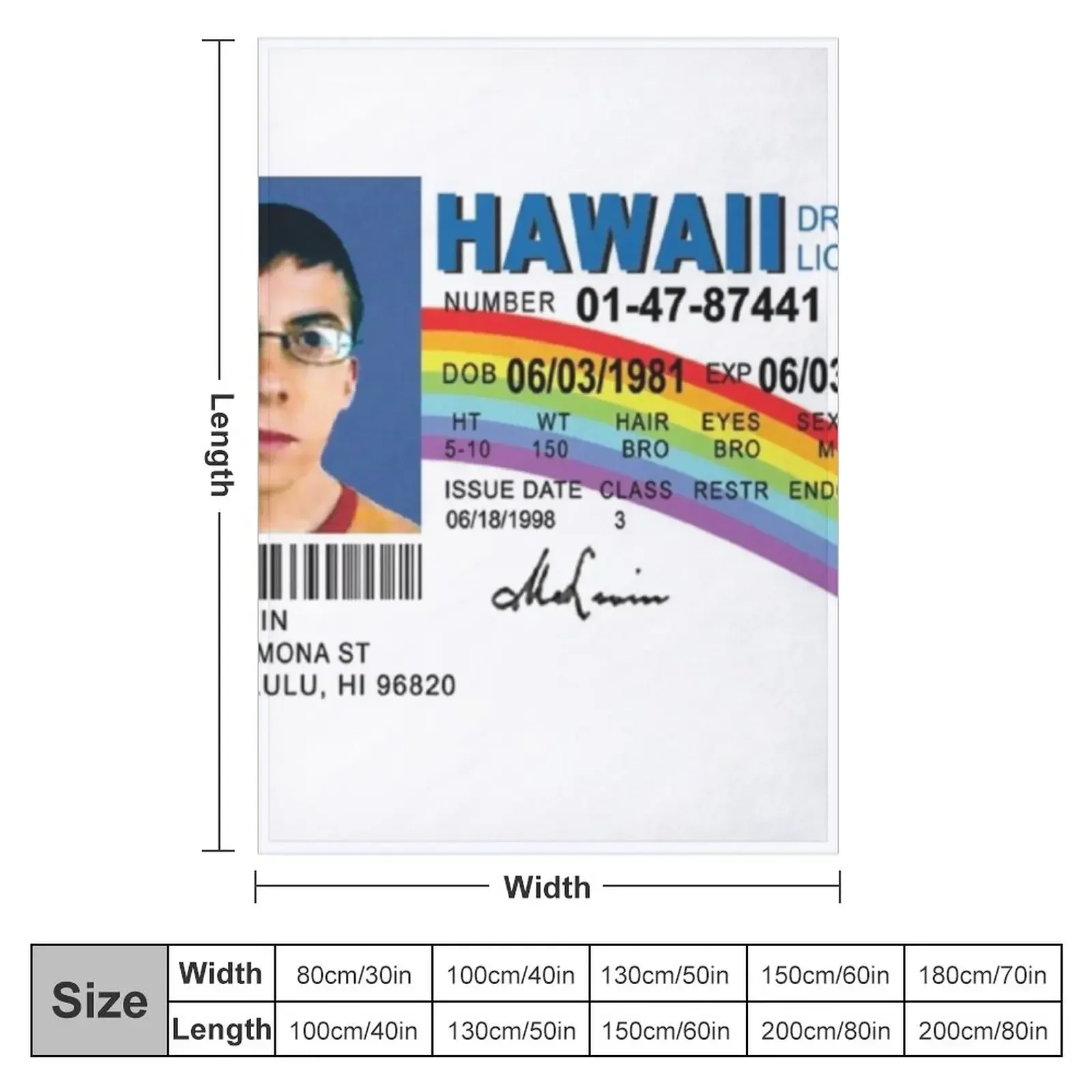 McLovin Fake ID Design Throw Blanket Multi-Purpose Furry Blankets