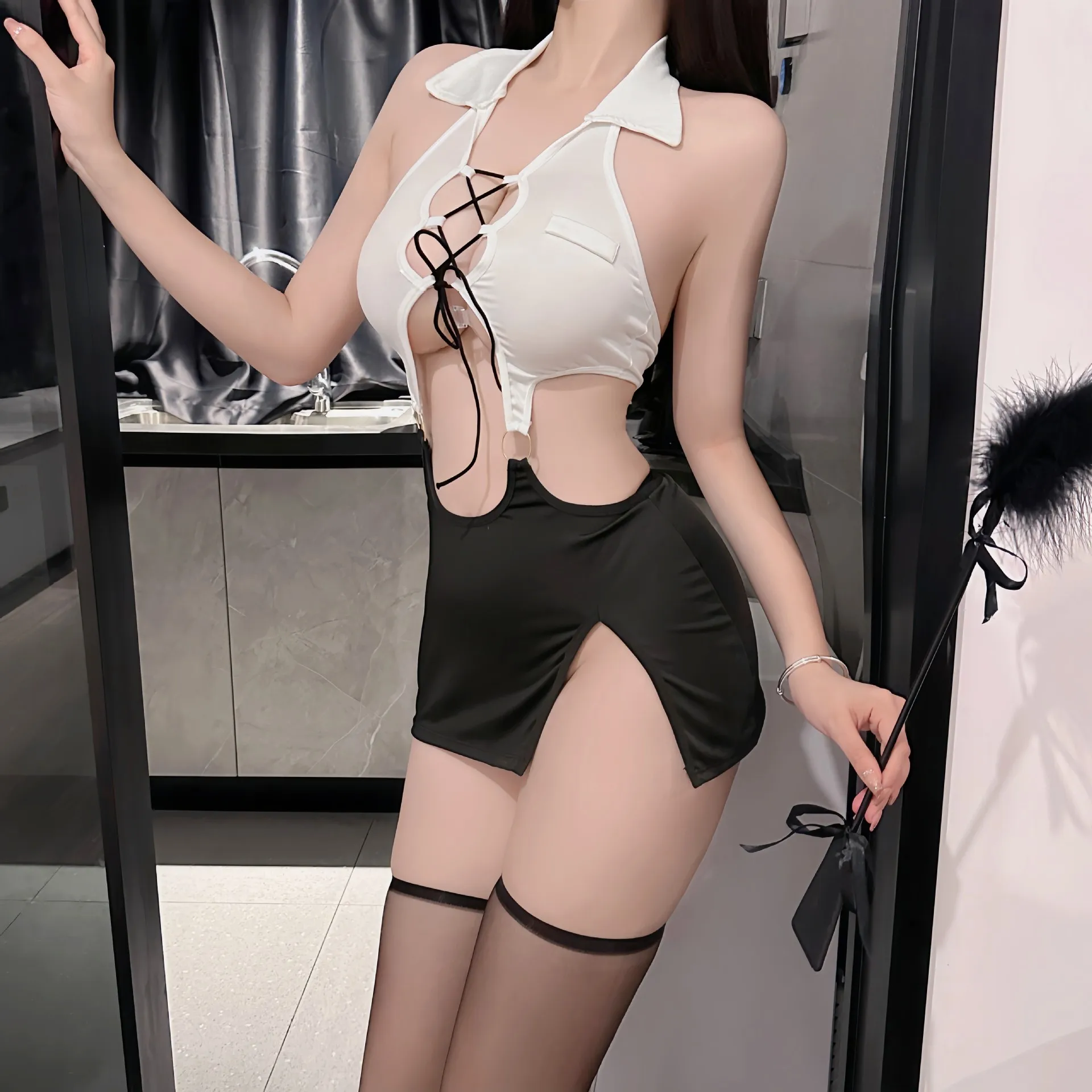 Lencería Sexy con tirantes en V profundo, falda ajustada a la cadera sin hombros, muñeca sexual, conjuntos sexys para adultos, tienda sexual, ropa interior sexy para mujer