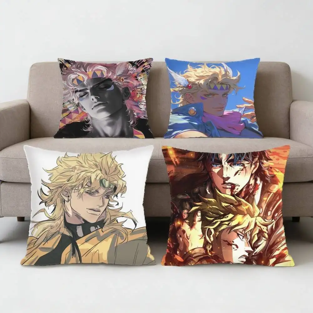 

Anime JoJo Dio Brando Pillow Case Anti-dustmite Pillowcase Invisible zipper silky short plush Sofa cushion cover