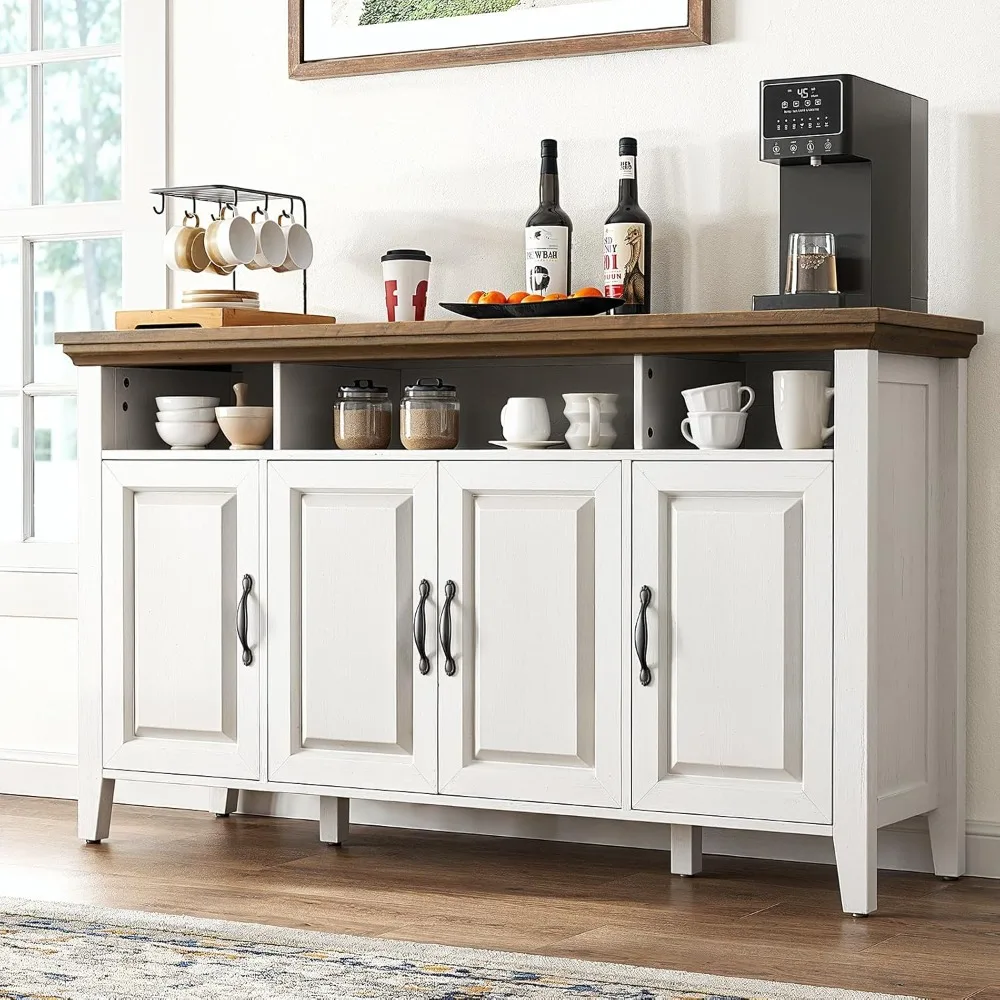 

Sideboard Buffet Cabinet with Storage, 55" Farmhouse Kitchen Buffet Bar Table 4 Door Storage Cabinets for Dining Room Furniture