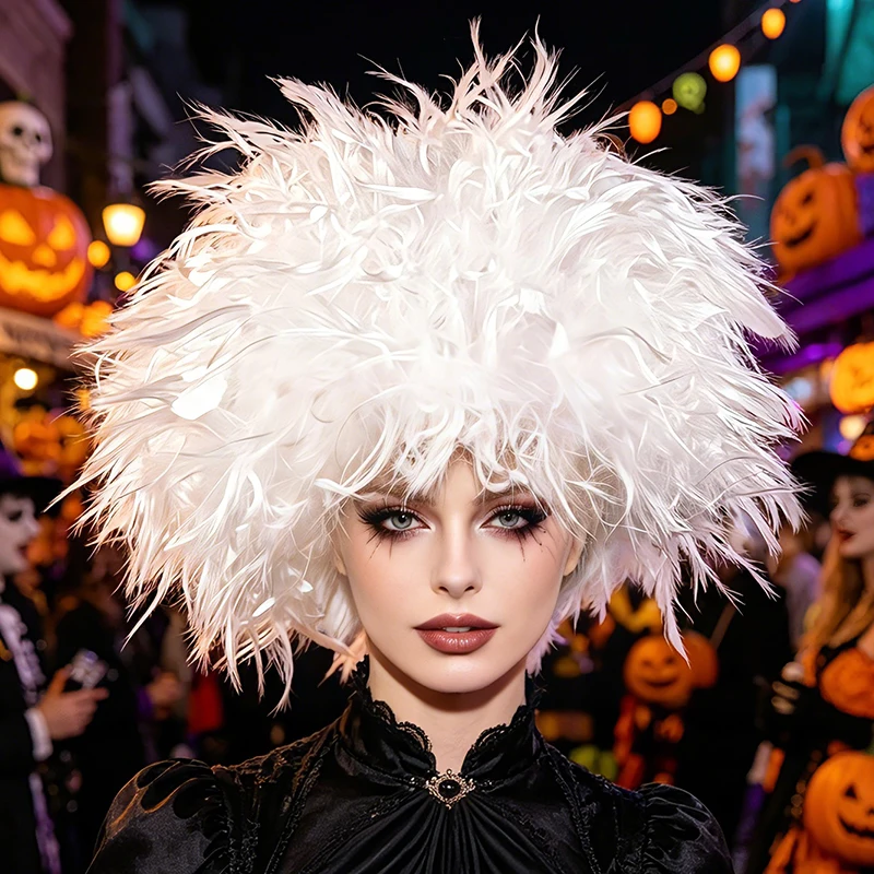 White Fluffy Shaggy Afro Synthetic Wig Unisex Scientist Elder Halloween Party Retro Comedy Carnival Cosplay Funny Costume