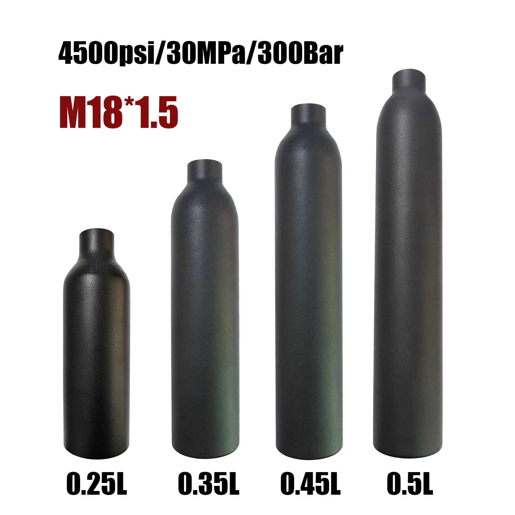 Compressed Air Tank CO2 Bottle Cylinder 0.25L 0.35L 0.5L 4500psi 30MPa 300bar M18*1.5 Diving Aquarium High Pressure Gas Cylinder