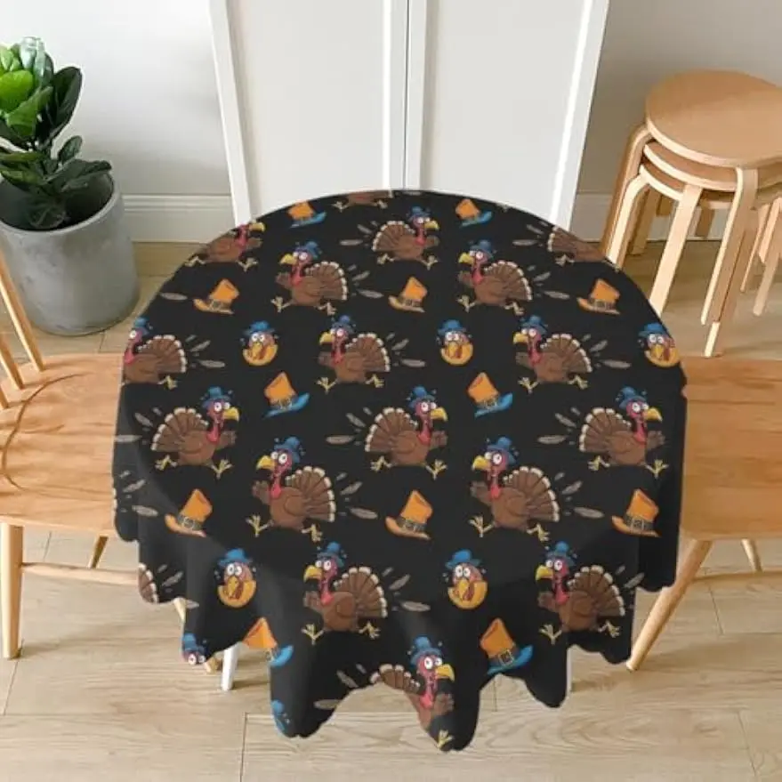 Wrinkle Resistant Fabric Round Tablecloth Compatible with Cute Thanksgiving Funny Table Cover for Restaurant Picnic Indoor
