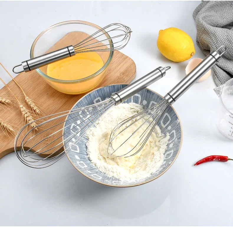 Premium Stainless Steel Manual Egg Beater | 6-Wire Whisk - 8/10/12 Inch | For Balloon Whisking, Baking, Mixing