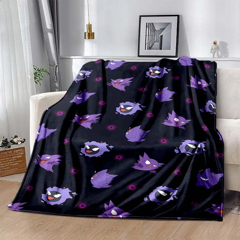 Manta con diseño de Pokémon Gengar en 6 tamaños, cálida, suave y esponjosa, regalos para niños y adultos, adecuada para el hogar, sofá, viajes al aire libre, camping, RV