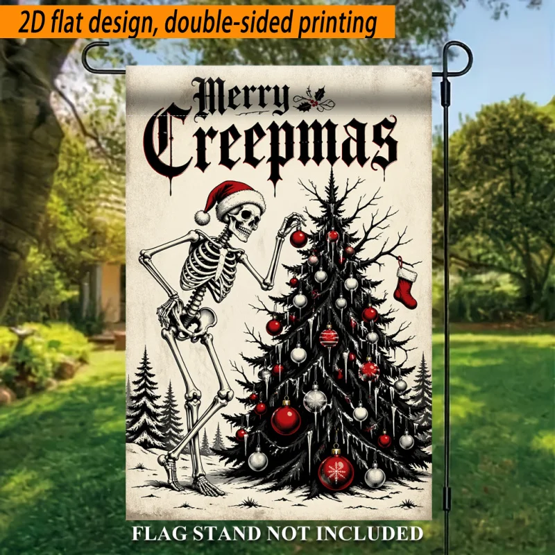 2D Flat - 2D Flat - 2D Flat, Double-Sided Printed 2D Flat Garden Flag, 1pc, Skull And Christmas Tree Design, Polyester Garden Flag, Holiday Outdoor Flag, Suitable for Outdoor Home And Garden Decoration, Valentine'S Day, Mother'S Day