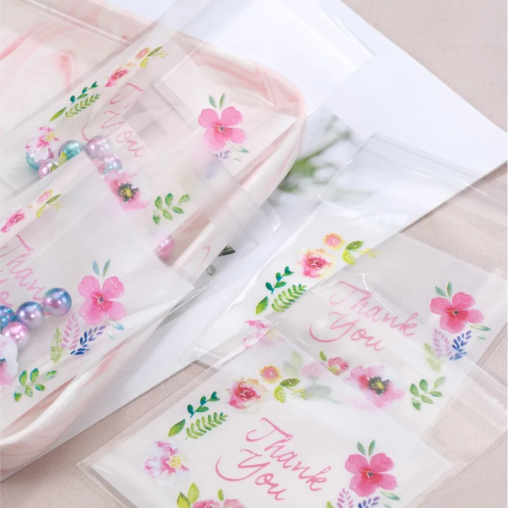 100Pcs/lot Plastic Thank you Cookie&Candy Self-Adhesive Bags for Gift Jewelry Packaging