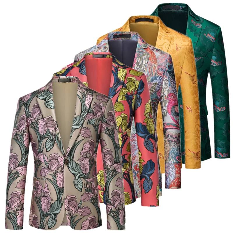 

New Men's Embroidered Jacquard Suit Slim Fit Jacket Fashionable Male Luxurious Wedding Dance Party Dress Blazer Flower Coats