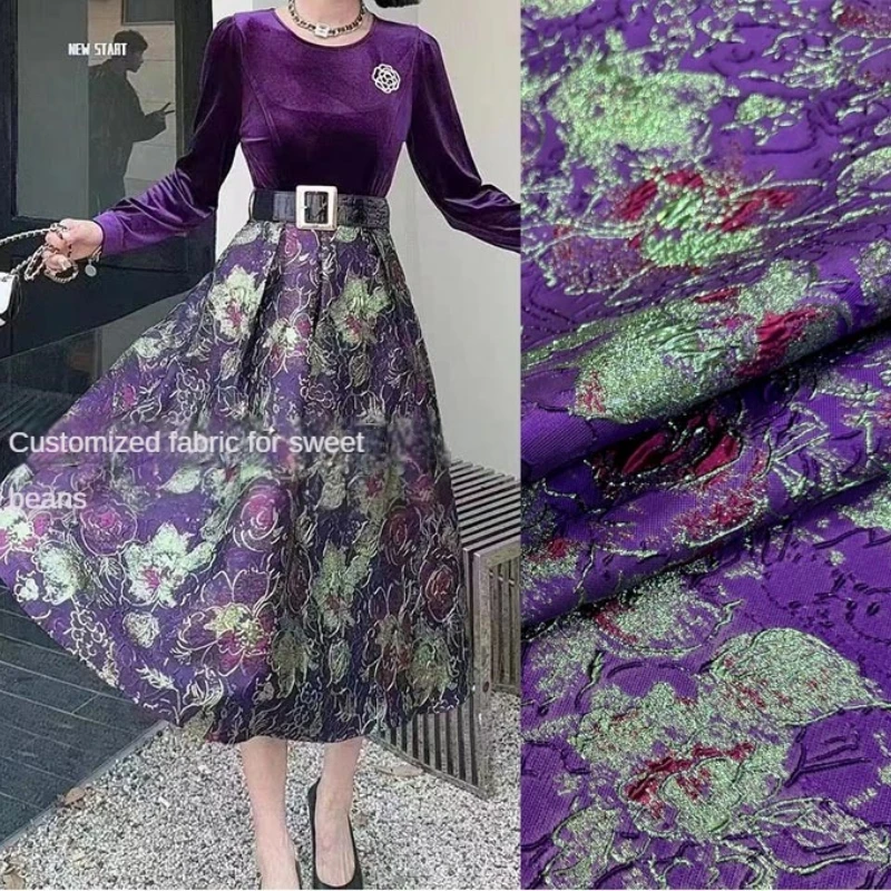 Jacquard Brocade Fabric for Diy Sewing Dress Clthing Fabrics Metal Wire Flower Decorate National Style Cloth By Meter