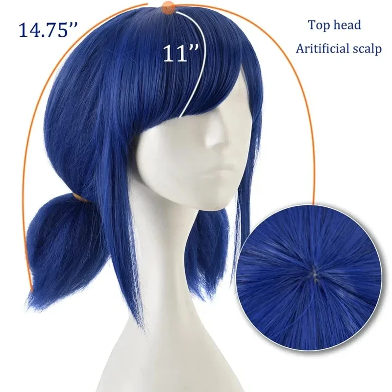 Blue Cosplay Wig for Girl Halloween Costume Short Wigs for Women Unique Style Anime Wigs Earrings